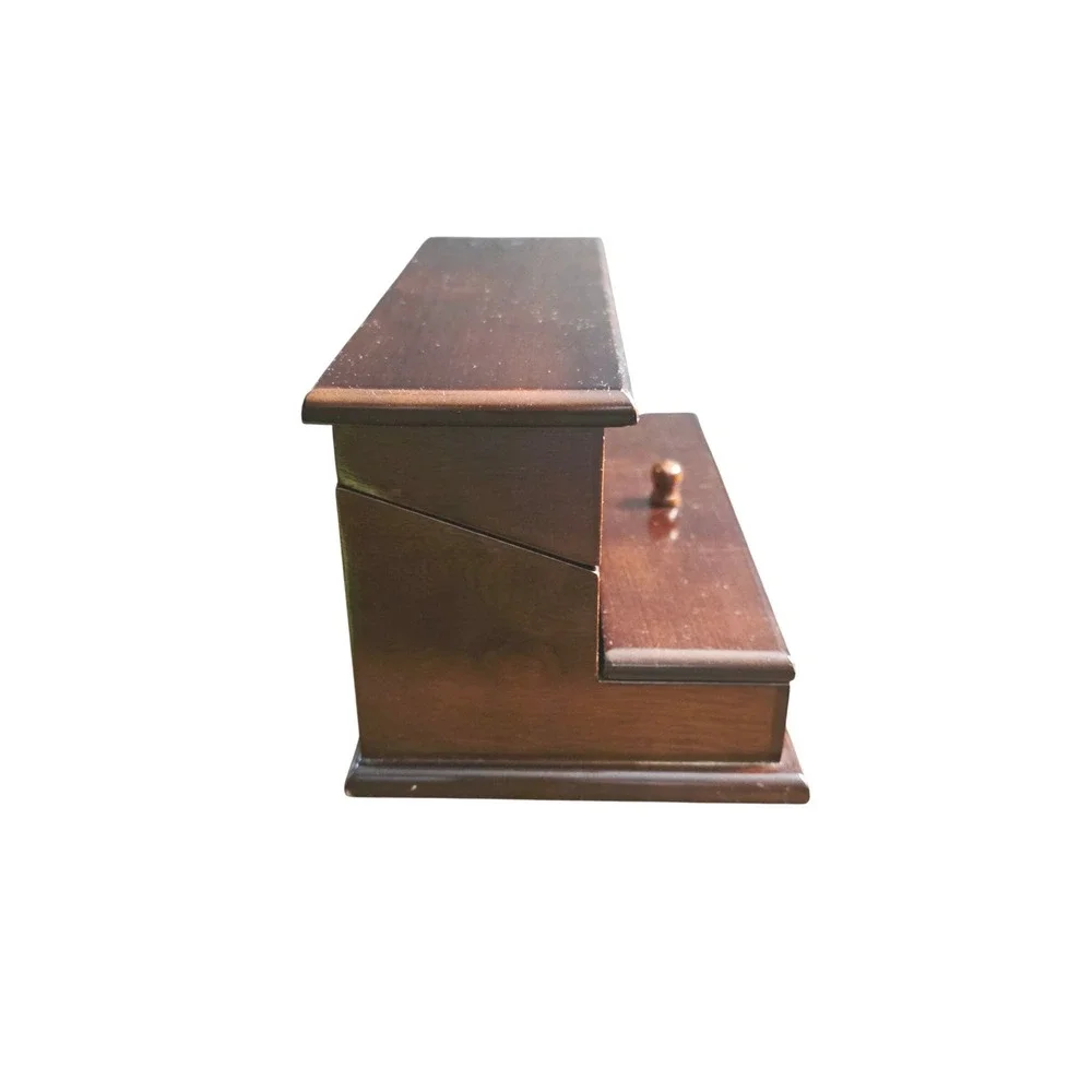 Vintage 1986 The Bombay Company Valet Jewelry Box, Dark Wood Desktop Organizer